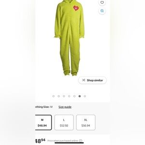 The Grinch Men's Fuzzy Plush Warm Holiday Hooded Onesie Pajamas, Green, M $49